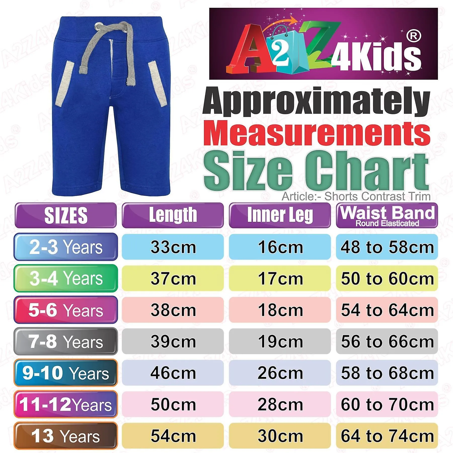 A2Z 4 Kids Contrast Shorts Comfort Stretch Chino Pants Breathable Sports Shorts