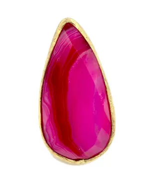 ANILLO MUJER GRANDE FUCSIA CON PIEDRA NATURAL OVALADA Y BAÑO EN ORO