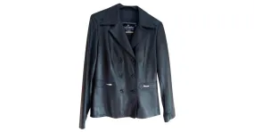 Autre Marque Chaqueta cruzada de cuero negro para mujer 