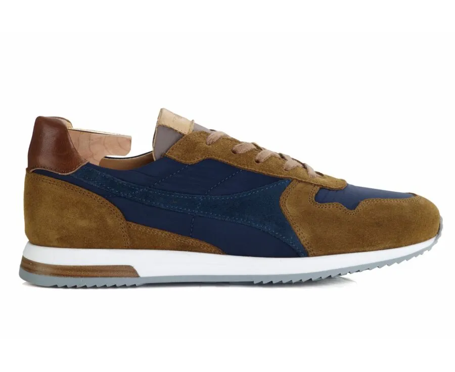 Chamois and Navy Men's leather Trainers - BOLWARRA