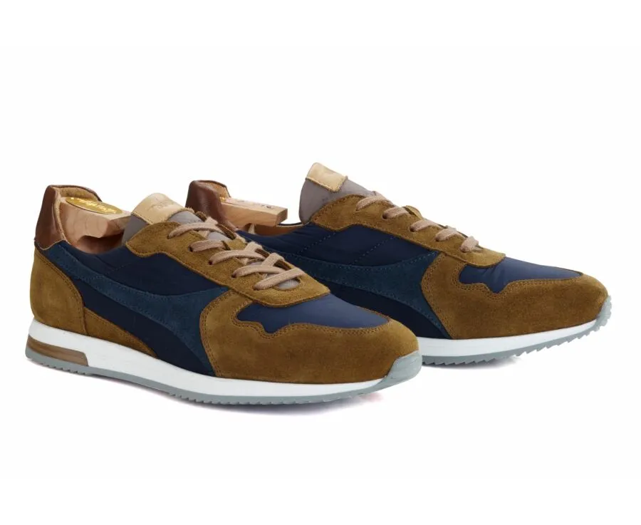 Chamois and Navy Men's leather Trainers - BOLWARRA