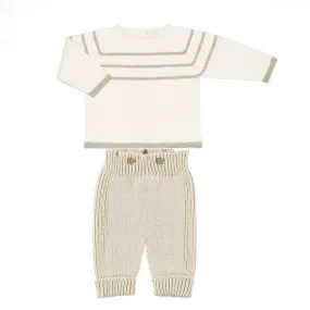 Conjunto bebé jersey rayas y peto tricot crema de Liandme