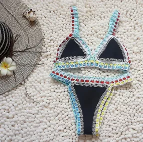 Crochet Swimwear For Female Knitted Swimsuits Neoprene Bikini Beachwear Boho Style Swimsuit Two Pieces Bathng Suits