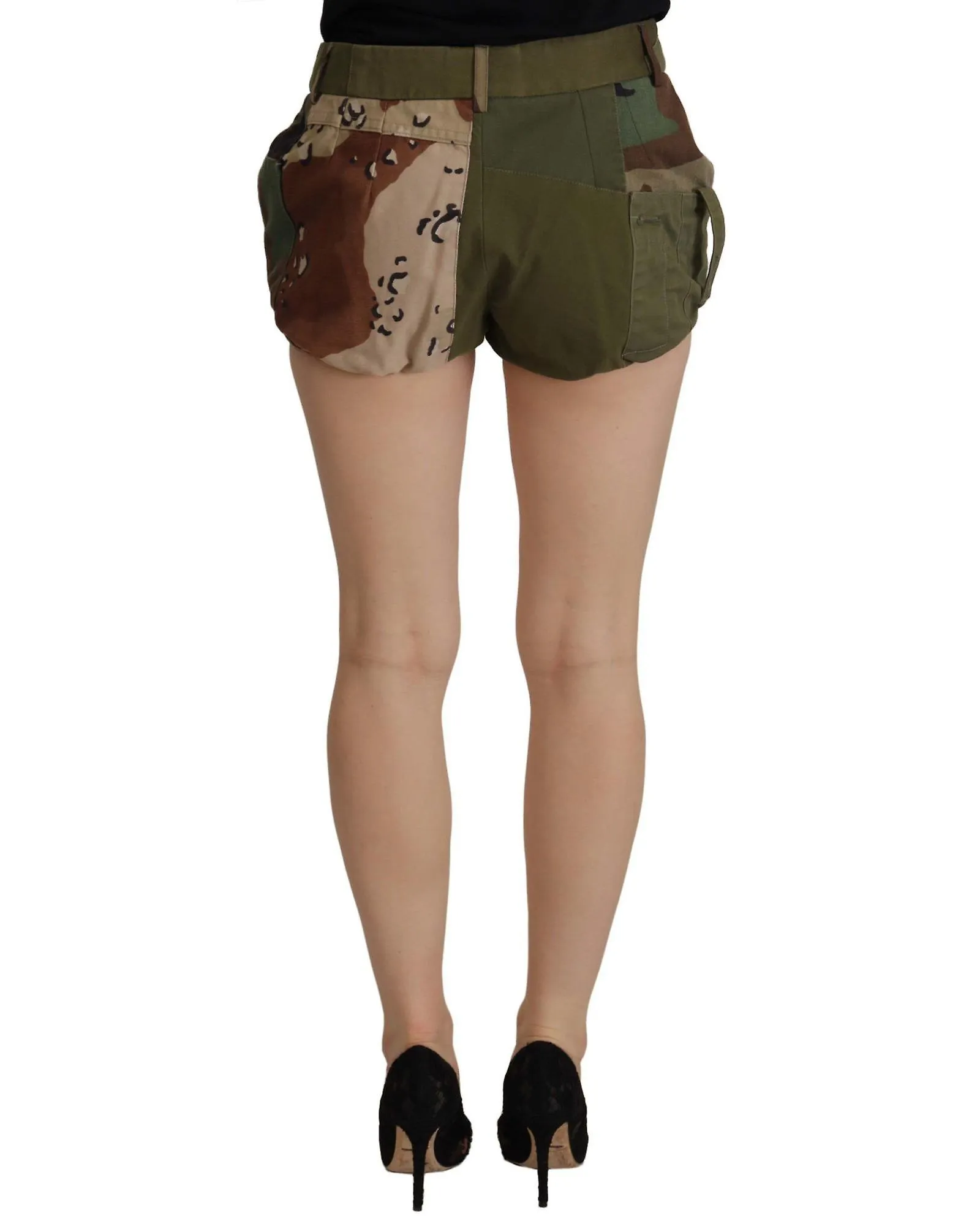 Dolce & Gabbana Army  High Waist Cotton Shorts