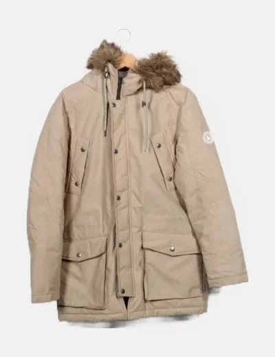 Jack & Jones Parka beige capucha pelo