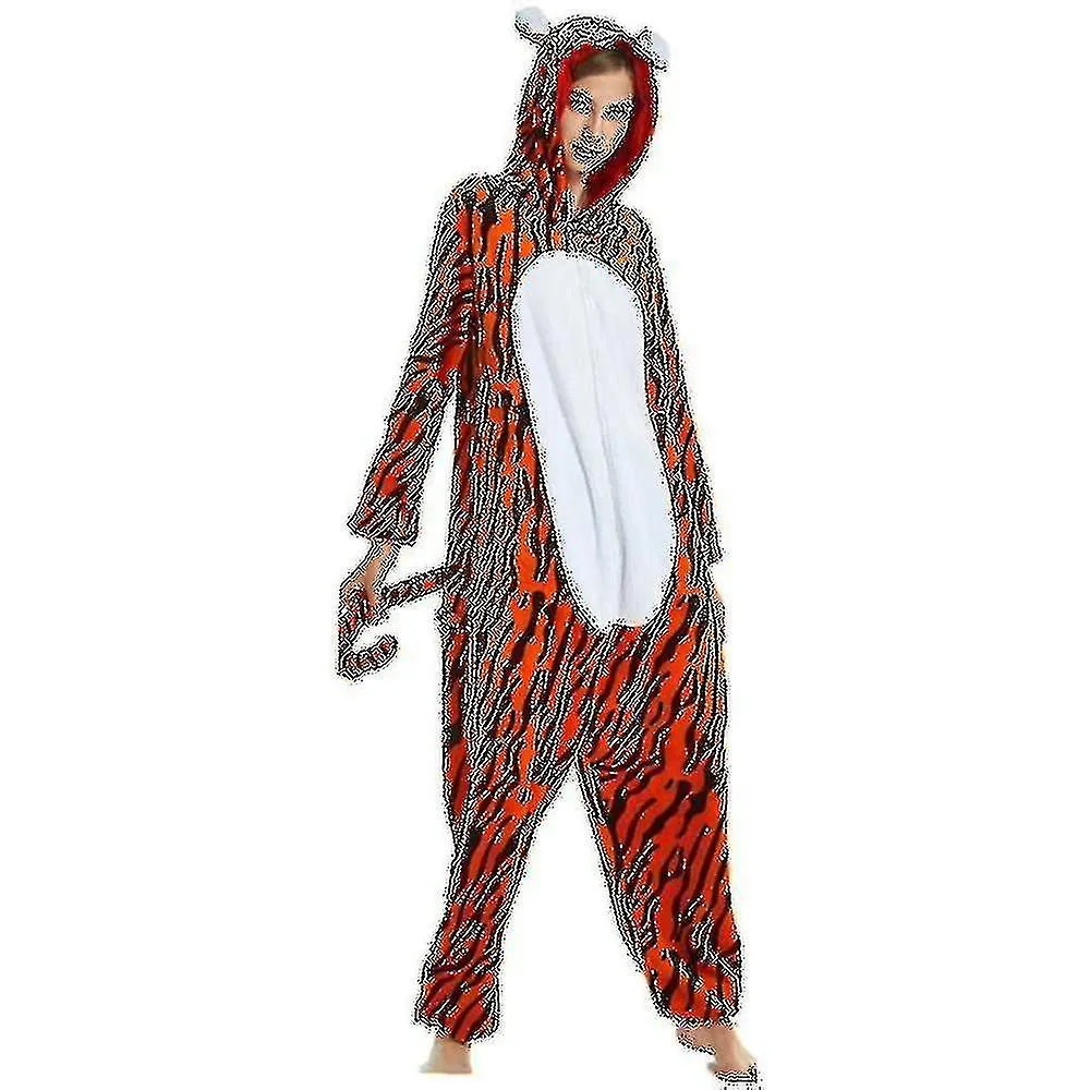 Jumping Tiger Long Sleeve Onesie Hombres Mujeres Franela Warm Panda Pijama Onepiece Adult Animal Pajamas Onesies