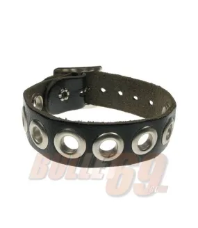 Pulsera cuero con una fila de ojales one row eyelet leather wristband Bullet69 WB025