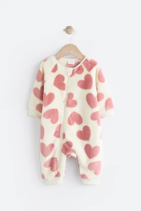 Rosa de corazones - Pijama polar tipo pelele para bebé