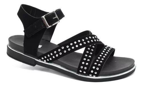 Sandalia Baja Nena Mujer Chatita Strass Liviana Comoda 3573