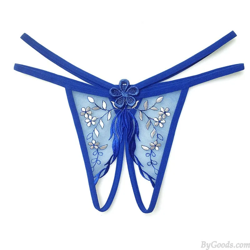   Sexy Crotchless Embroidered Flower Leaf Mesh Women's Underwear Briefs Low Rise Lingerie T-Back G-String Naughty Thong Knickers
