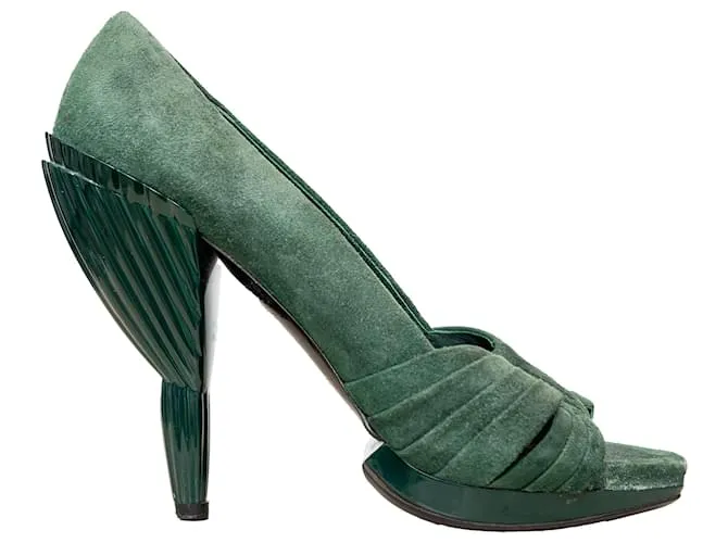 Tacones de ante con puntera abierta de Miu Miu Verde 