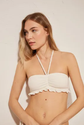 Top bikini bandeau textura marfil