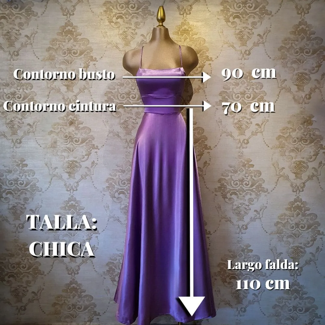 Vestido Lila Largo Tirantes Satinado Sin Espalda