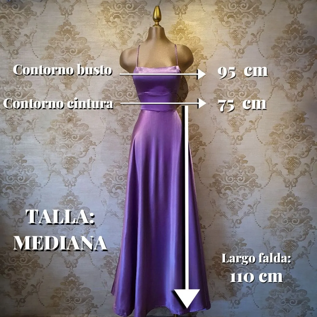 Vestido Lila Largo Tirantes Satinado Sin Espalda