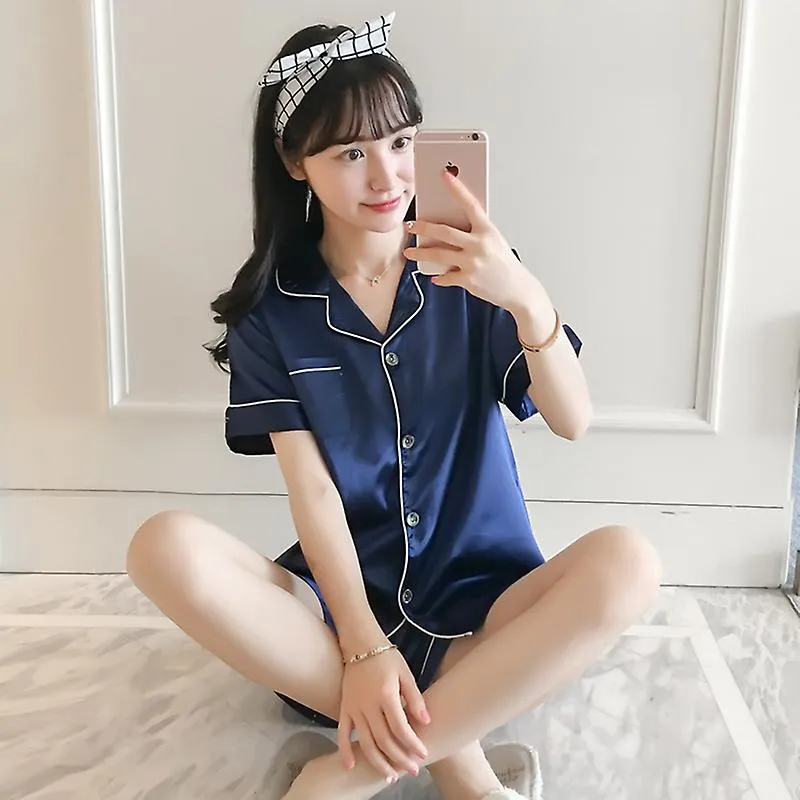 Women Short Sleeve Silk Satin Pyjamas Shorts Set Nightwear