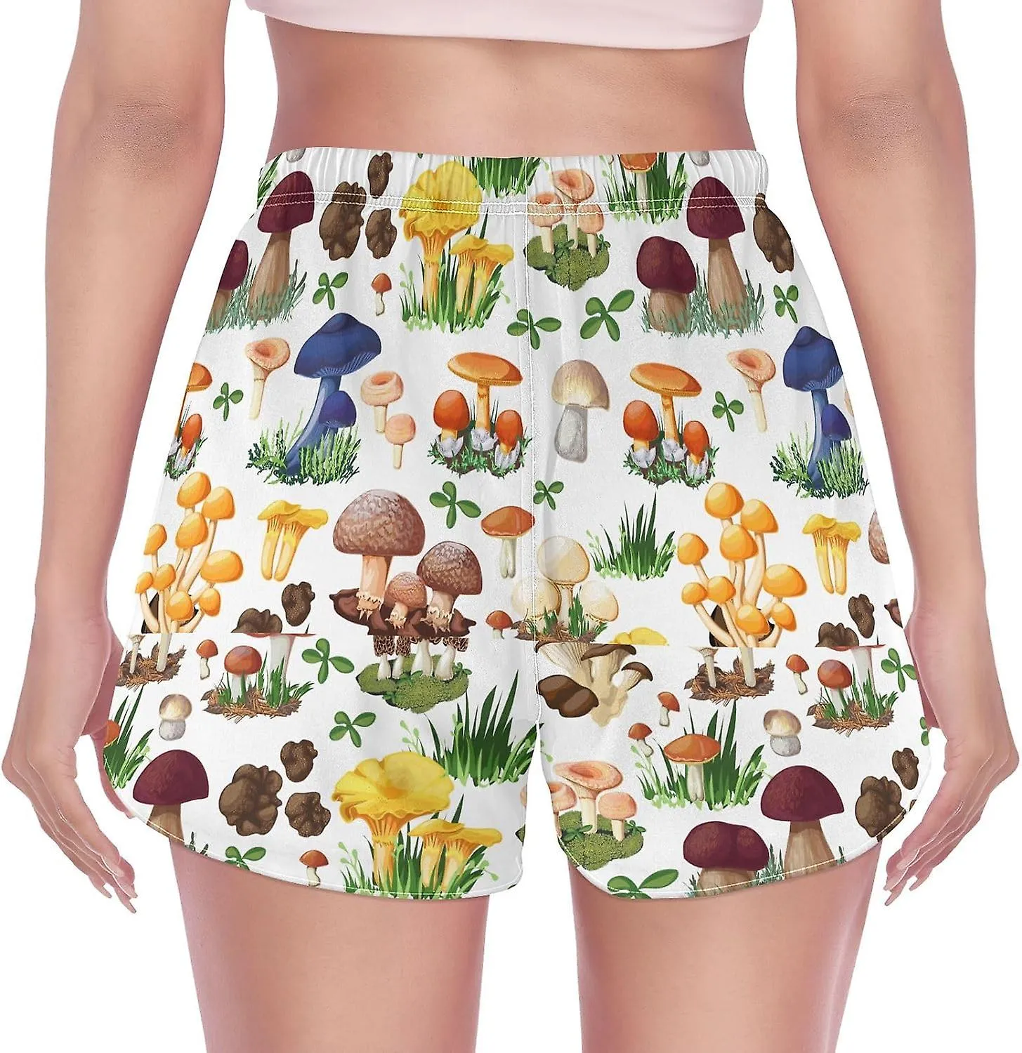 Women's Athletic Shorts Mushroom Forest Wildlife Workout Running Gym Quick Dry Liner Shorts with Pockets-Ggb32