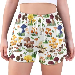 Women's Athletic Shorts Mushroom Forest Wildlife Workout Running Gym Quick Dry Liner Shorts with Pockets-Ggb32