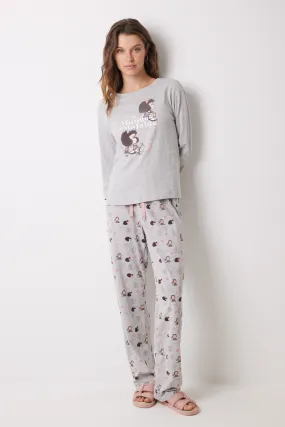 Women'secret Pijama largo 100% algodón Mafalda gris