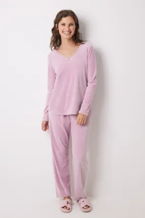 Women'secret Pijama largo terciopelo soft touch rosa