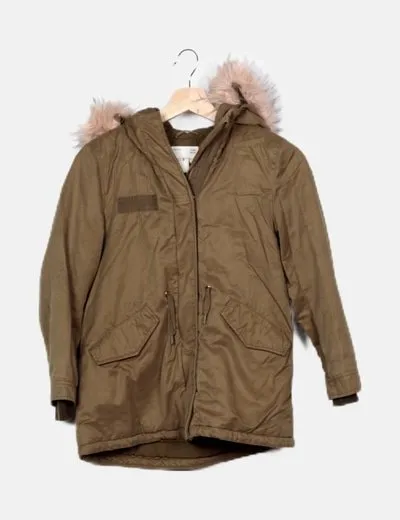 Zara Parka caqui pelo rosa